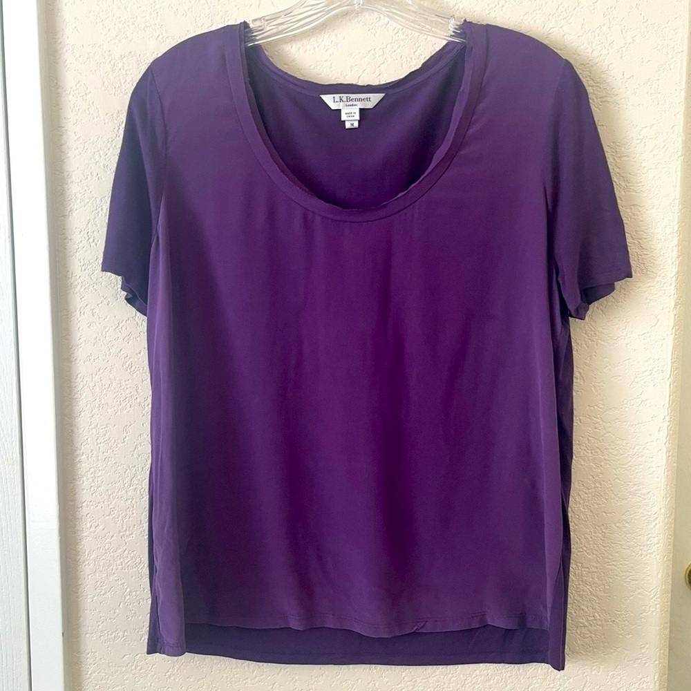 L.K. Bennett Silk Mix Media Short Sleeve Top In Mulberry